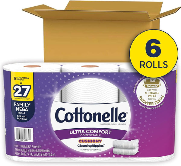Cottonelle Ultra Comfort Toilet Paper with Cushiony CleaningRipples Texture, Strong Bath Tissue, 6 Family Mega Rolls (6 Family Mega Rolls = 27 Regular Rolls), 325 Sheets per Roll - Premium Toilet Paper from Visit the Cottonelle Store - Just $21.99! Shop now at Handbags Specialist Headquarter