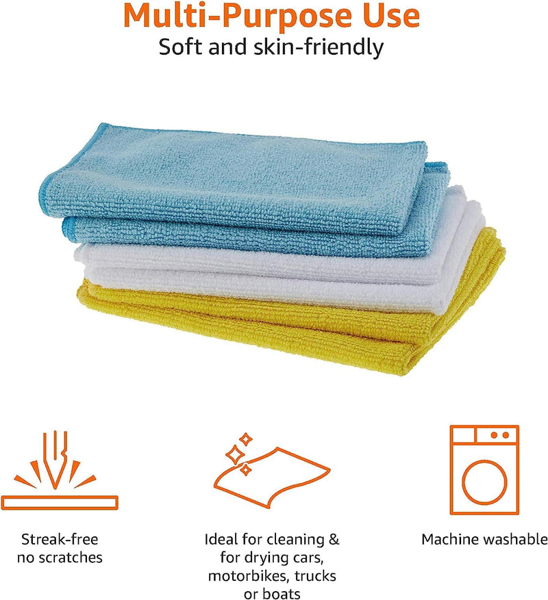 Microfiber Cleaning Cloth, Non-Abrasive, Reusable and Washable, Pack of 36, Blue/White/Yellow, 16" x 12" - Premium Auto accessories from Visit the Amazon Basics Store - Just $26.99! Shop now at Handbags Specialist Headquarter