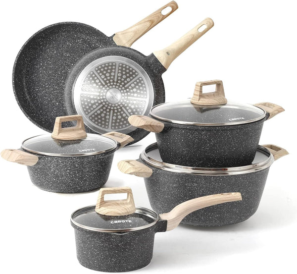 CAROTE Pots and Pans Set Nonstick, White Granite Induction Kitchen Cookware Sets, 10 Pcs Non Stick Cooking Set w/Frying Pans & Saucepans(PFOS, PFOA Free) - Premium Kitchen Cookware Sets from Visit the CAROTE Store - Just $139.99! Shop now at Handbags Specialist Headquarter