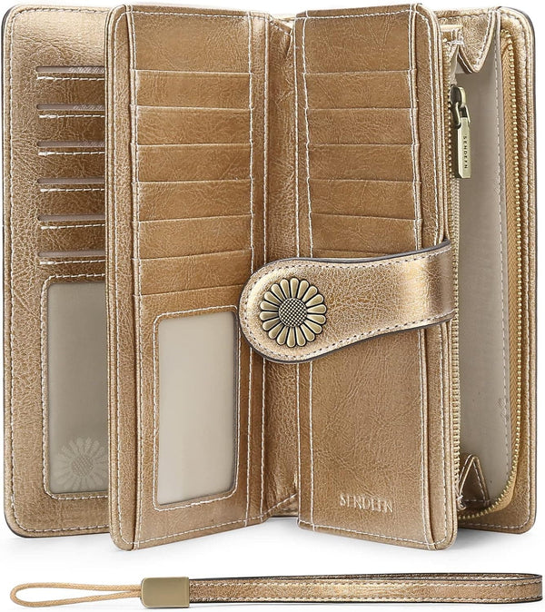 Wallets for Women Genuine Leather Credit Card Holder with RFID Blocking Large Capacity Wristlet - Premium Wristlets from Brand: SENDEFN - Just $39.99! Shop now at Handbags Specialist Headquarter