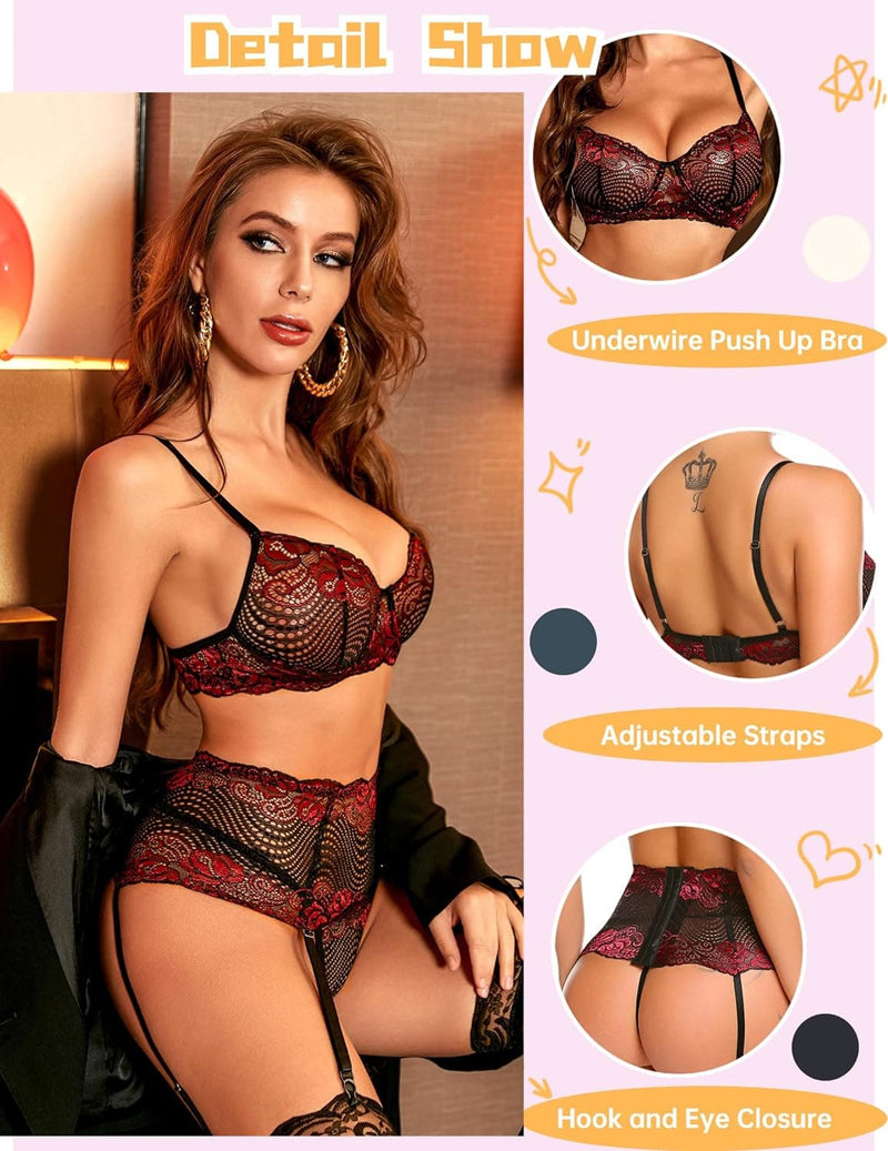 Avidlove Women Lingerie Set with Garter Belts Sexy Bra and Panty Underwire Lingerie Sets（No Stockings） - Premium Everyday Bras from Visit the Avidlove Store - Just $27.18! Shop now at Handbags Specialist Headquarter