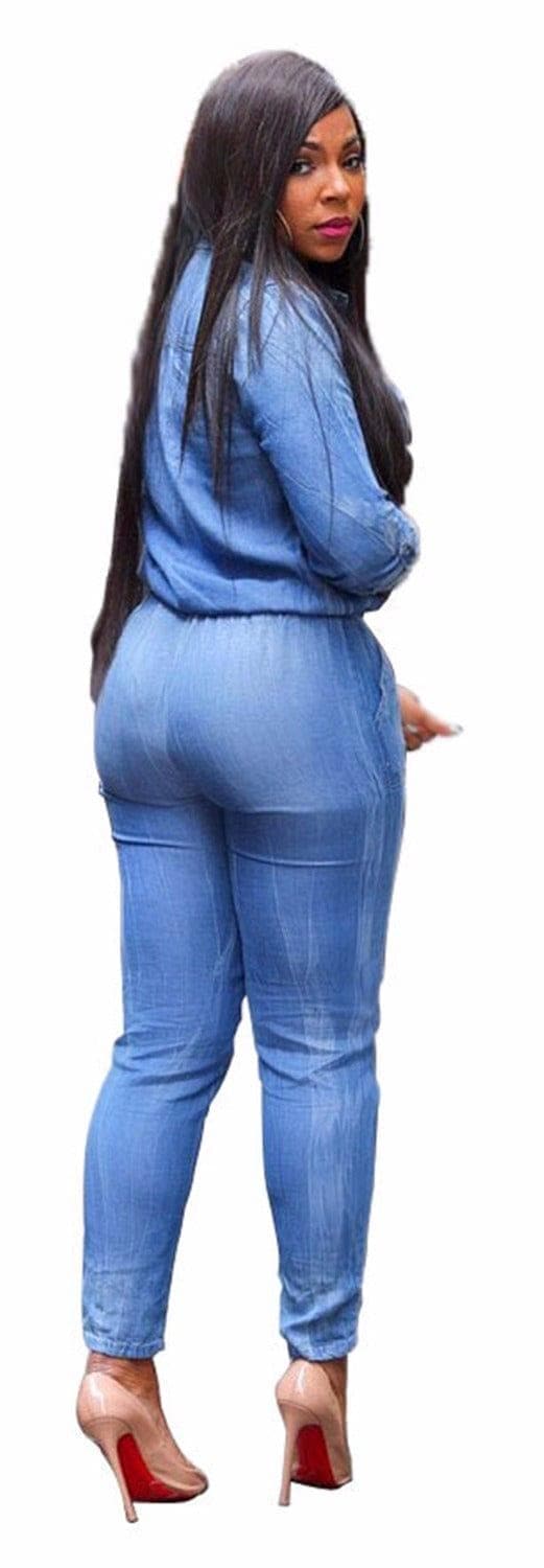Adogirl Vintage Plus Size Jeans Jumpsuit Turn Down Collar Long Sleeve Bandage Denim Rompers Women Bodysuits Combinaison S-3XL - Premium Women jeans from eprolo - Just $33.38! Shop now at Handbags Specialist Headquarter