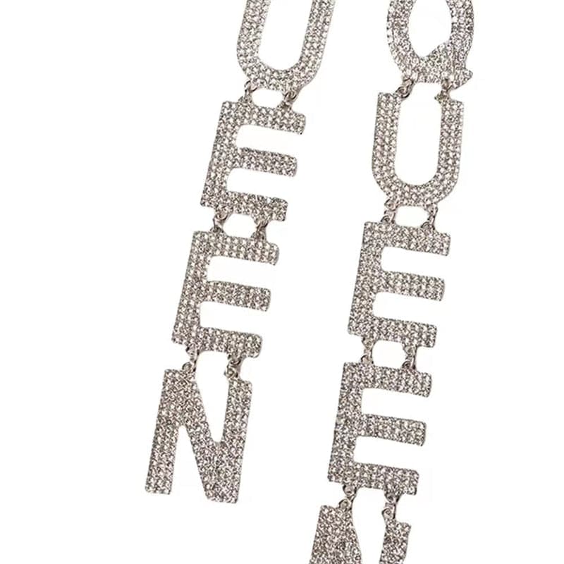 Exaggerated Queen Rhinestone Earrings for Women Fashion Long Letters Pendant Earring Fashion Shiny Party Costume Jewelry
