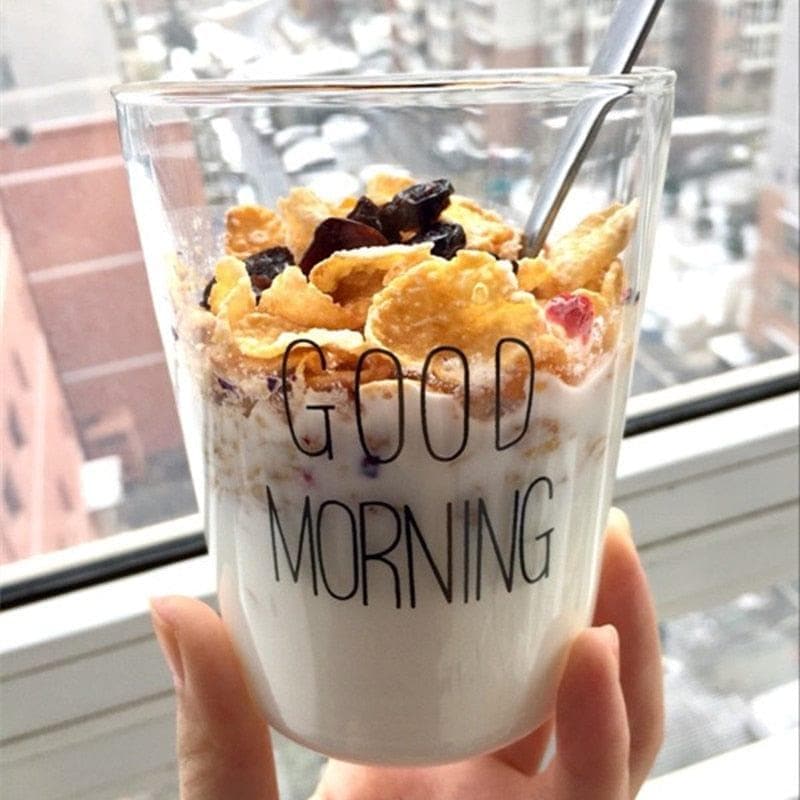 Lovely Glass Breakfast Cup Coffee Tea Milk Yogurt Mug Creative Good Morning Mug Gifts 400ml - Premium Cups from eprolo - Just $15.08! Shop now at Handbags Specialist Headquarter