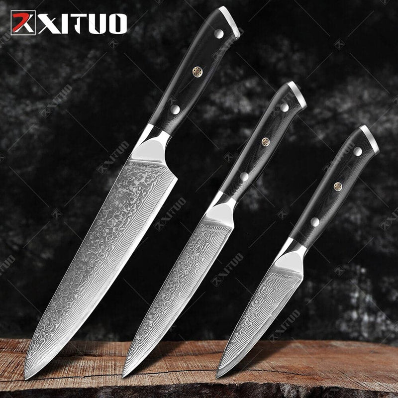 XITUO Damascus Chef Knife Professional Japan Sankotu Cleaver Bone Knives Utility Kiritsuke Paring Kitchen Knife Cooking Tools - Premium  from eprolo - Just $41.00! Shop now at Handbags Specialist Headquarter
