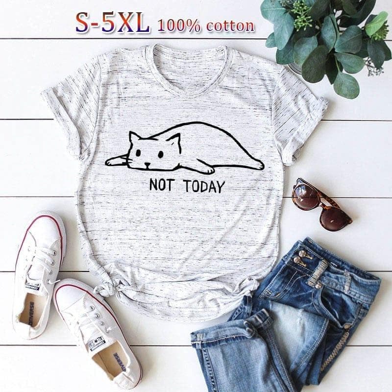 Not Today Shirt Cute Slack Cat Cartoon Printed Short Sleeve Cotton T Shirt - Premium Women's T Shirt from eprolo - Just $16.88! Shop now at Handbags Specialist Headquarter