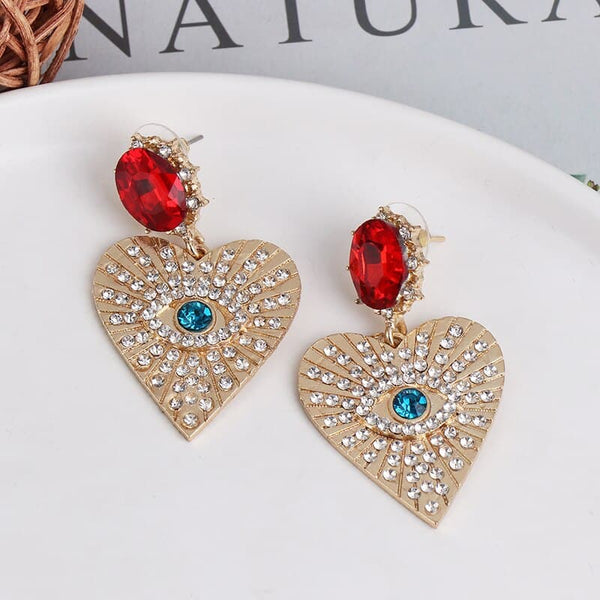 Juran Gold Eye Goth Exaggerated Heart Hanging Dangle Earrings Rhinestone Fashion Earrings for Women Cute Jewelry New Trend - Premium Earrings from eprolo - Just $19.99! Shop now at Handbags Specialist Headquarter