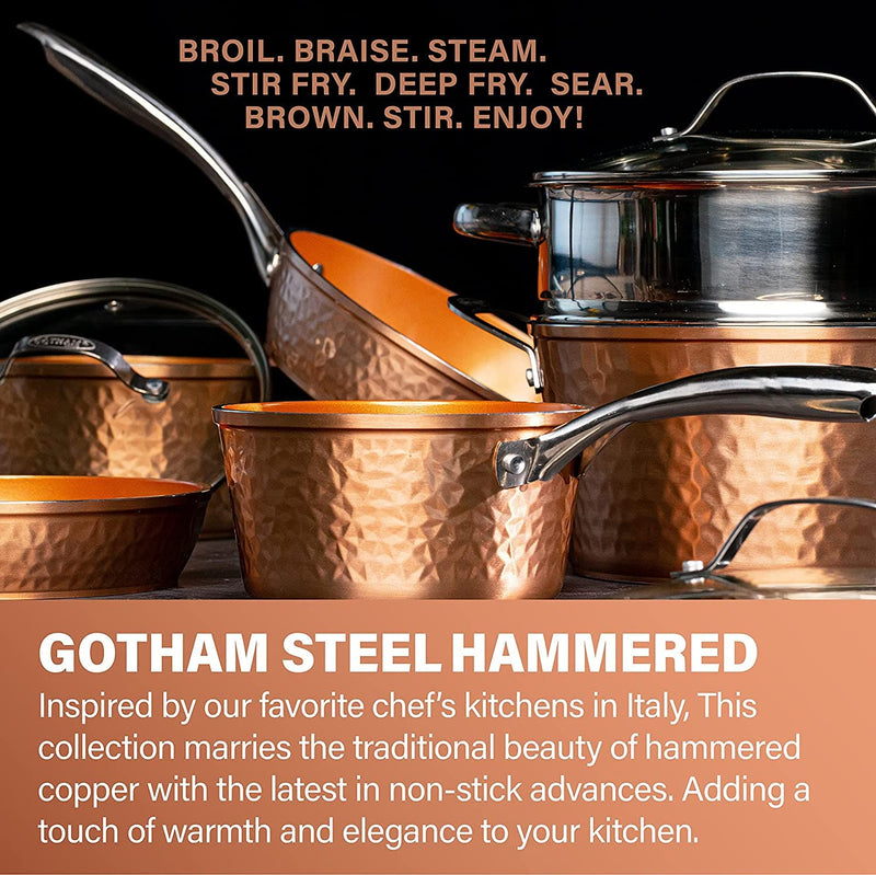 Steel Hammered Copper Collection – 10” Nonstick Fry Pan with Lid, Premium Cookware, Aluminum Composition with Induction Plate for Even Heating, Dishwasher & Oven Safe - Premium Health from Visit the GOTHAM STEEL Store - Just $39.92! Shop now at Handbags Specialist Headquarter