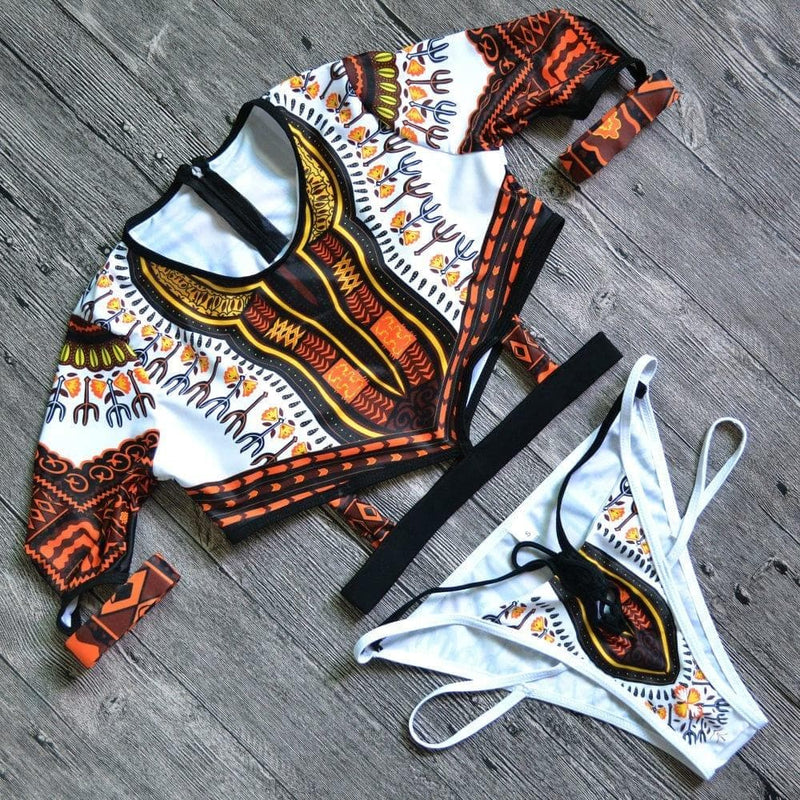 African Short Sleeve Swimsuit Dashiki Print Bikini Set Bikinis Women Thong Swimwear Female Plus Size Swimsuits Bathing Suit - Handbags Specialist Headquarter