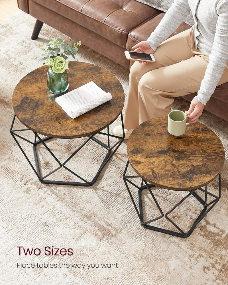VASAGLE Small Coffee Table Set of 2, Round Coffee Table with Steel Frame, Side End Table for Living Room, Bedroom, Office, Rustic Brown and Black - Premium furniture from Visit the VASAGLE Store - Just $100.99! Shop now at Handbags Specialist Headquarter