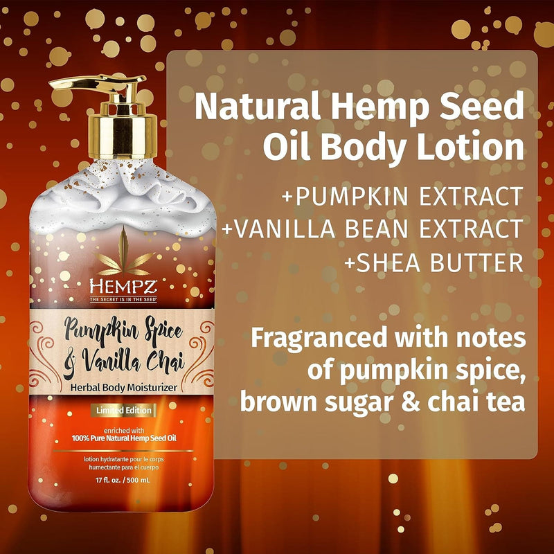 Limited Edition Pumpkin Spice & Vanilla Chai Herbal Moisturizing Body Lotion (17 oz) – Fall Scented Body Lotion for Women or Men with Dry or Sensitive Skin - Hydrating Moisturizer for Daily Radiance - Premium Body Lotion from Visit the Hempz Store - Just $12.99! Shop now at Handbags Specialist Headquarter