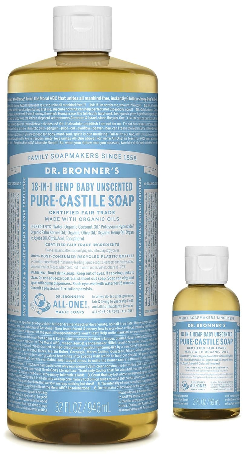 Dr. Bronner's - Pure-Castile Liquid Soap (8 oz Variety Pack) Peppermint, Lavender, Almond & Baby Unscented - Made with Organic Oils, 18-in-1 Uses: Face, Body, Hair, Laundry, Pets and Dishes | 4 Count - Premium Soaps from Visit the Dr. Bronner's Store - Just $12.99! Shop now at Handbags Specialist Headquarter