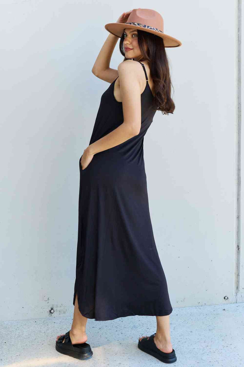 Ninexis Good Energy Full Size Cami Side Slit Maxi Dress in Black - Premium Dresses from Trendsi - Just $26! Shop now at Handbags Specialist Headquarter