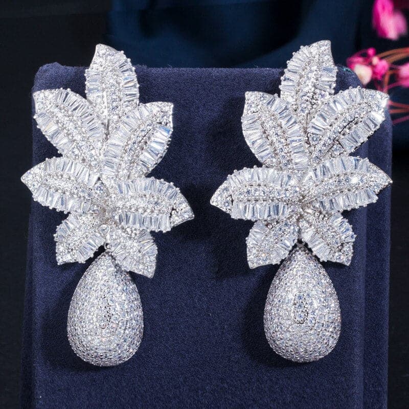 S925 Silver Needle Atmospheric Ladder Cubic Zircon Three-Color Electroplating Earrings Tropical Pineapple Large Earrings - Premium Earrings from eprolo - Just $25.62! Shop now at Handbags Specialist Headquarter