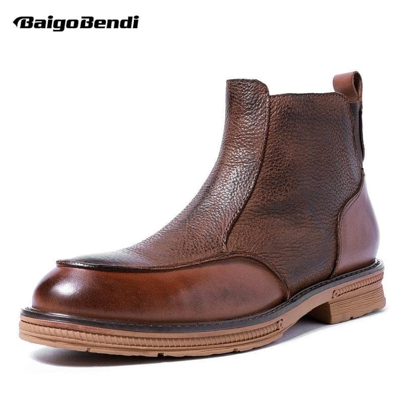 Hight End Boots Men Winter Shoes Full Grain Leather Chelsea Boots Business Man Elegant Zip Ankle Boots Retro - Premium Men's shoes from eprolo - Just $139.99! Shop now at Handbags Specialist Headquarter