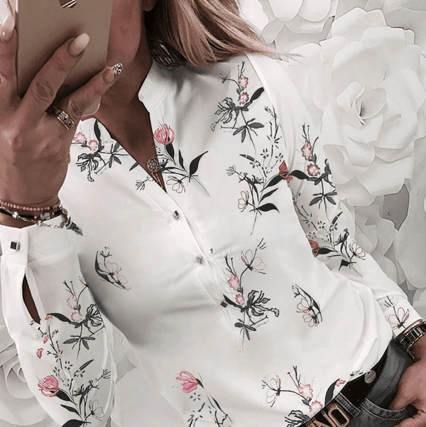 New Women Shirt Floral V-neck Long-Sleeved Printed Shirt Hot Autumn Spring Female Casual Blouse - Premium Women's T Shirt from eprolo - Just $23.16! Shop now at Handbags Specialist Headquarter