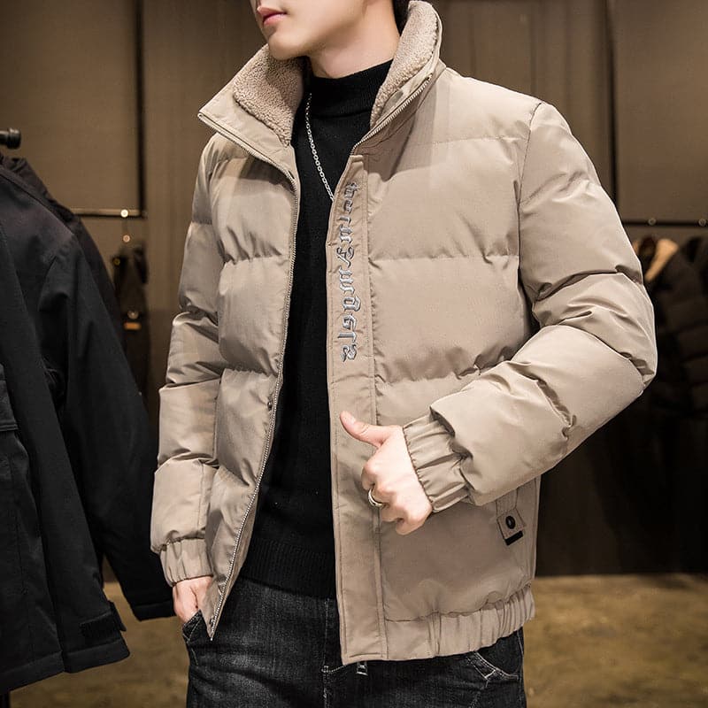 New Style Men's Down Jacket Warm Youth Cotton Jacket Handsome Stand Collar Winter Thickened Cotton Jacket