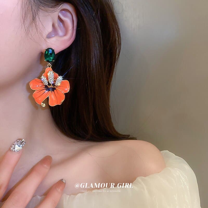 Minar Exquisite Orange Color Enamel Flowers Earring for Women Spark Rhinestone Floral Hanging Drop Earrings Party Daily Jewelry - Premium earring from eprolo - Just $19.99! Shop now at Handbags Specialist Headquarter