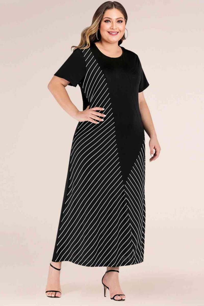 Plus Size Striped Color Block Tee Dress - Premium Dresses from Trendsi - Just $29! Shop now at Handbags Specialist Headquarter
