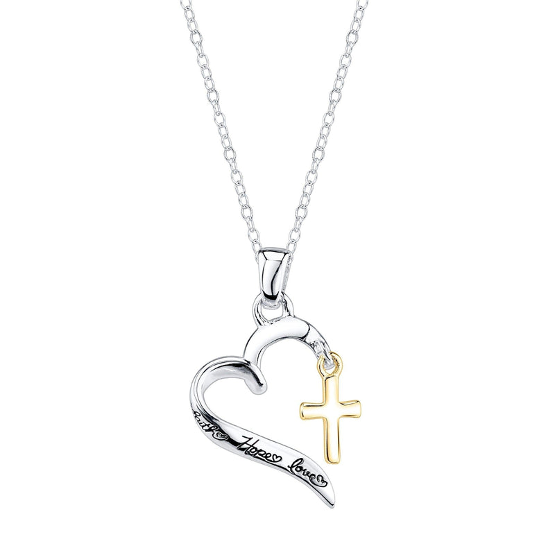 Little Luxuries Women's 18" Two-Tone Gold Flash Plated Sterling Silver "Faith Hope Love" Heart with Cross Necklace - Premium WOMEN NECKLACES from Little Luxuries - Just $24.99! Shop now at Handbags Specialist Headquarter