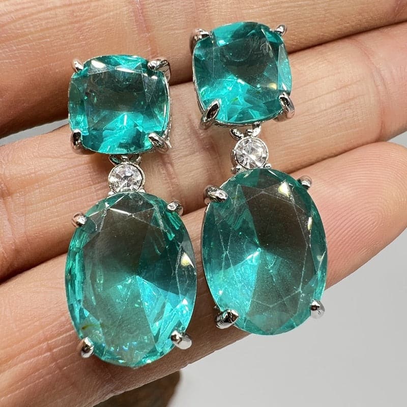 Square Blue Stone Dangle Earrings for Women Engagement Wedding Earring Birthday Anniversary Gift Jewelry Accessories - Premium Earring from eprolo - Just $18.99! Shop now at Handbags Specialist Headquarter