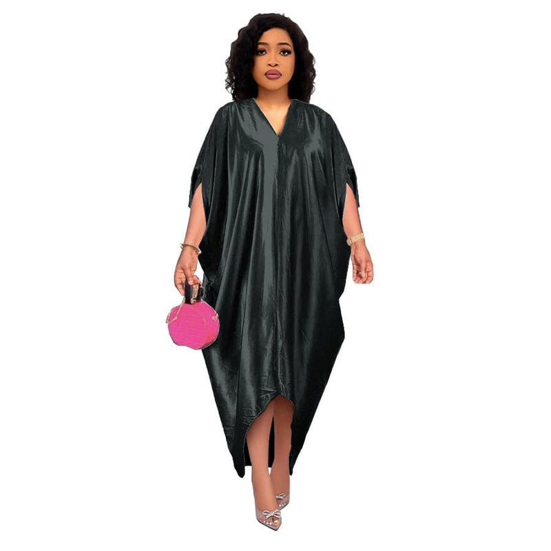 Spring New African Plus Size Muslim Women's Solid Color V-Neck Dress - Premium Dress from eprolo - Just $27.99! Shop now at Handbags Specialist Headquarter