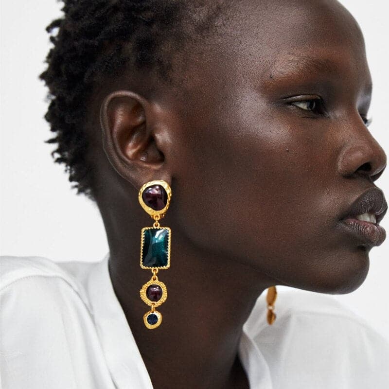 JURAN Vintage Heart Crystal Statement Dangle Earrings Big Black Boho Earrings for Women Ethnic Jewelry Elegant Party Gift