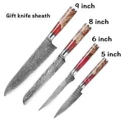 XUANFENG set of vg10 steel kitchen knife brocade machete chef knife bread knife blue resin and color wooden handle kitchen tools - Handbags Specialist Headquarter