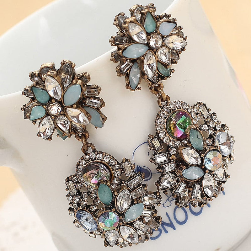 White Blue Glass Rhinestone Multilayer Fashion Long Earring Women Fashion Jewelry New arrival metal with gems stud for womenGril - Premium Earring from eprolo - Just $17.99! Shop now at Handbags Specialist Headquarter