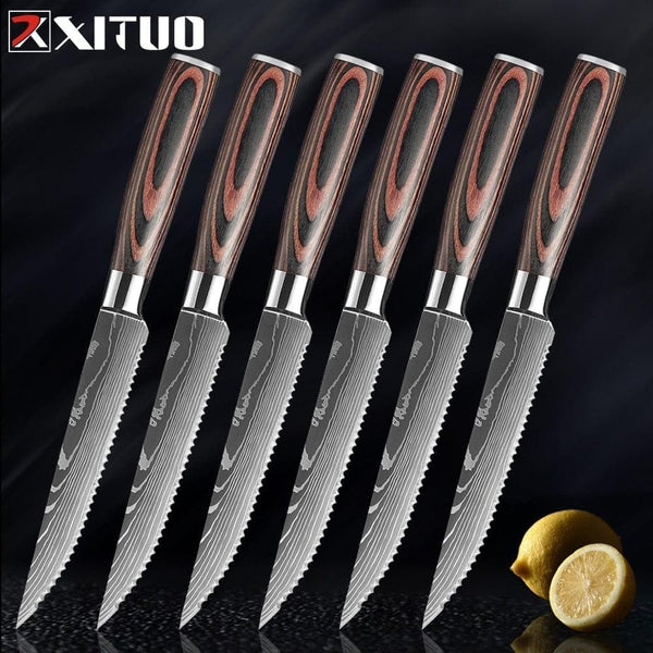 XITUO Sharp Steak Knife Set 7CR17 Stainless Steel Serrated Meat Slicing Knife Multipurpose Restaurant Cutlery Chef Knives 1-6Pcs - Premium Cook from eprolo - Just $26.38! Shop now at Handbags Specialist Headquarter