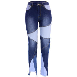 Washed Stitching Women's Denim Trousers Street Fashion Trend Jeans - Premium Jeans from eprolo - Just $31.70! Shop now at Handbags Specialist Headquarter