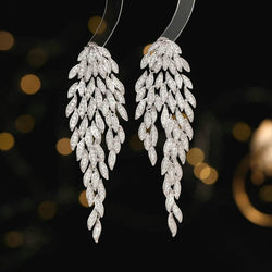 S925 Silver Needle Light Luxury Earrings Multilayer Tassel Tree Leaves High Level Exaggerated Grand Banquet Dress with Earrings - Premium earring from eprolo - Just $23.99! Shop now at Handbags Specialist Headquarter