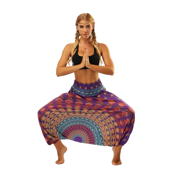 Women's Ethnic Style Digital Print Bloomers Loose Fitness Yoga Pants High Waist Jumpsuit Dance Pants - Premium Dress from eprolo - Just $22.99! Shop now at Handbags Specialist Headquarter