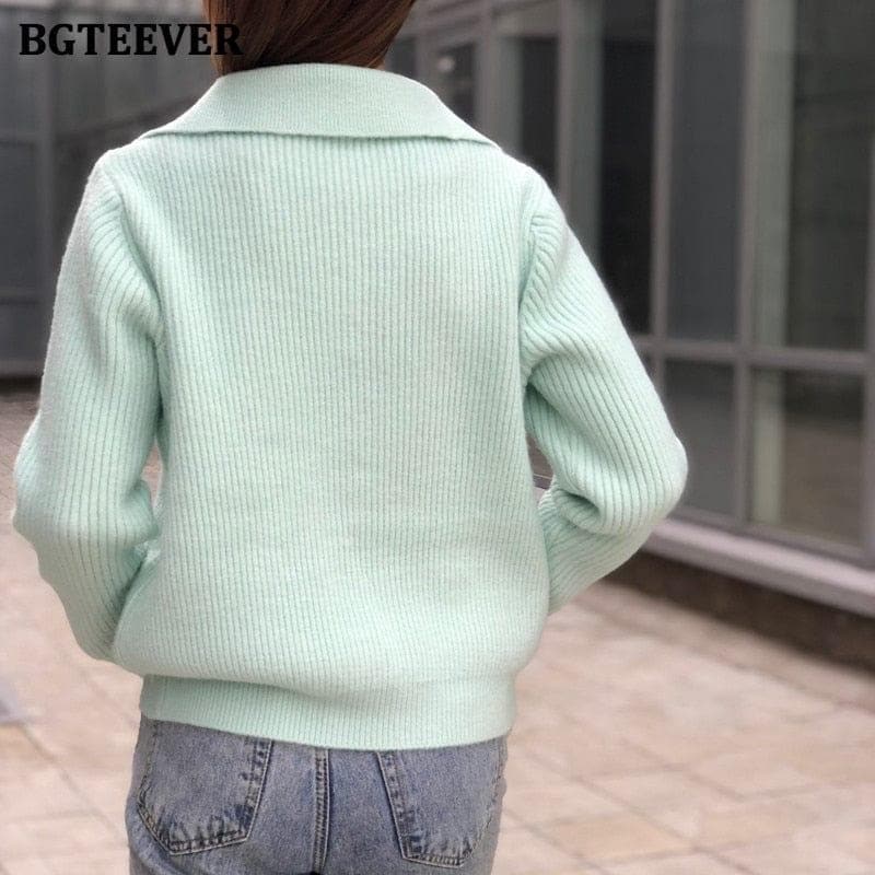 BGTEEVER Casual Chic Loose Turn-down Collar Women Knitted Jumpers Autumn New Full Sleeve Female Solid Pullover Sweaters - Premium Women's T Shirt from eprolo - Just $31.88! Shop now at Handbags Specialist Headquarter