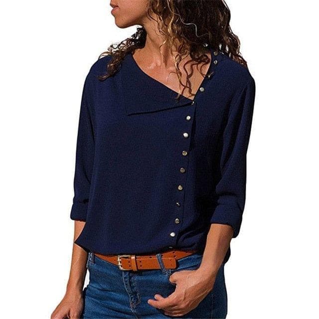 Chiffon Blouse  Long Sleeve Women Blouses and Tops Skew Collar Solid Office Shirt Casual Tops Blusas Chemise Femme - Premium Women's T Shirt from eprolo - Just $20.06! Shop now at Handbags Specialist Headquarter