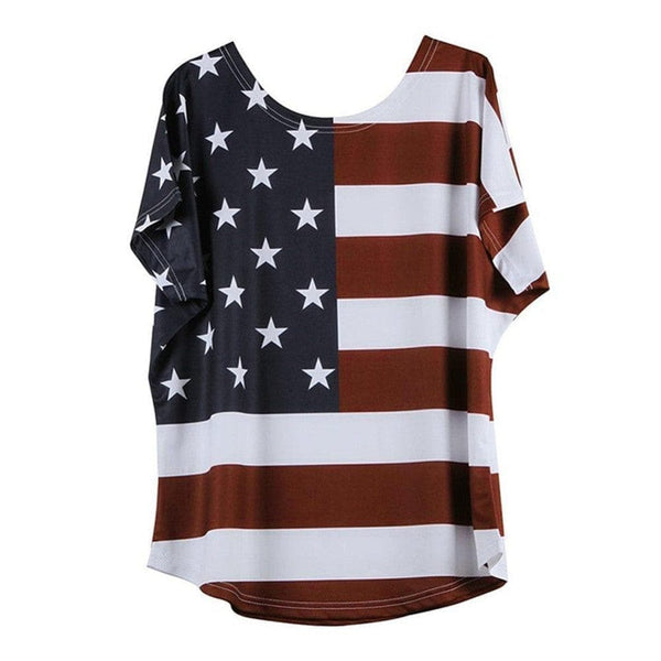 clothes Women Fashion shirt layds Plus Size  Loose print Star Stripe USA Flag America T Shirt - Premium Women's T Shirt from eprolo - Just $23.65! Shop now at Handbags Specialist Headquarter
