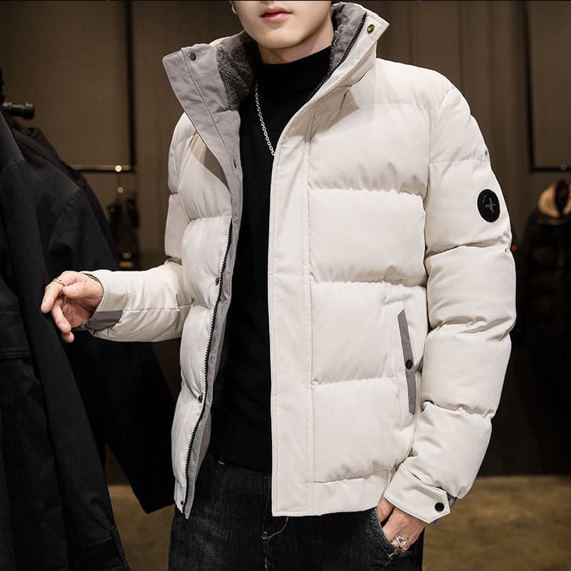New Style Men's Down Jacket Warm Youth Cotton Jacket Handsome Stand Collar Winter Thickened Cotton Jacket - Premium Jacket from eprolo - Just $49.28! Shop now at Handbags Specialist Headquarter