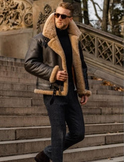 New Fur Coat Men's Thick Fur Faux Leather Jacket Dark Coffee Color Long Sleeved Fur Coat - Premium Jacket from eprolo - Just $39.99! Shop now at Handbags Specialist Headquarter
