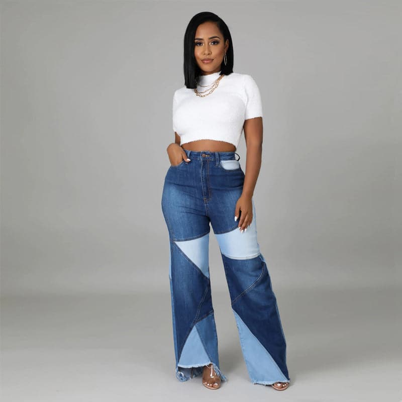 Washed Stitching Women's Denim Trousers Street Fashion Trend Jeans - Premium Jeans from eprolo - Just $31.70! Shop now at Handbags Specialist Headquarter