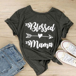 Blessed Mama Letter Printing Women T-Shirt O-Neck Short Sleeve Top Tees - Premium Women's T Shirt from eprolo - Just $16.98! Shop now at Handbags Specialist Headquarter