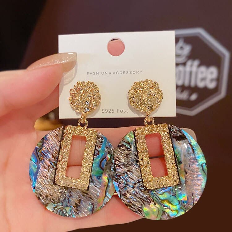 High sense of retro green geometric stitching earrings female niche design sense of atmospheric exaggerated earrings new - Premium Earrings from eprolo - Just $22.99! Shop now at Handbags Specialist Headquarter