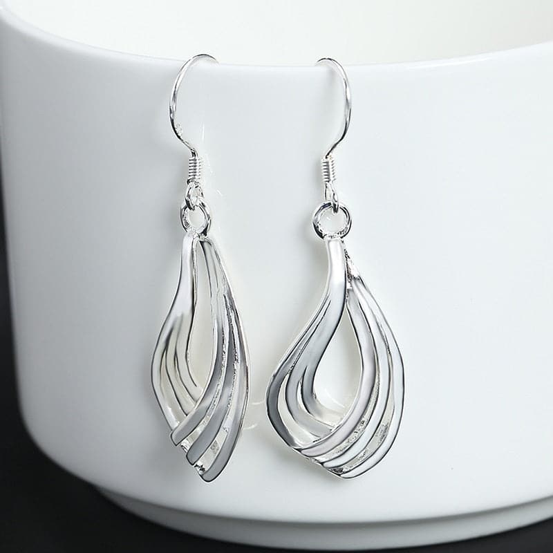 925 Silver Drop Earrings For Women Twist Wave Line Water Drop Earring Fashion Jewelry - Premium Earring from eprolo - Just $17.99! Shop now at Handbags Specialist Headquarter
