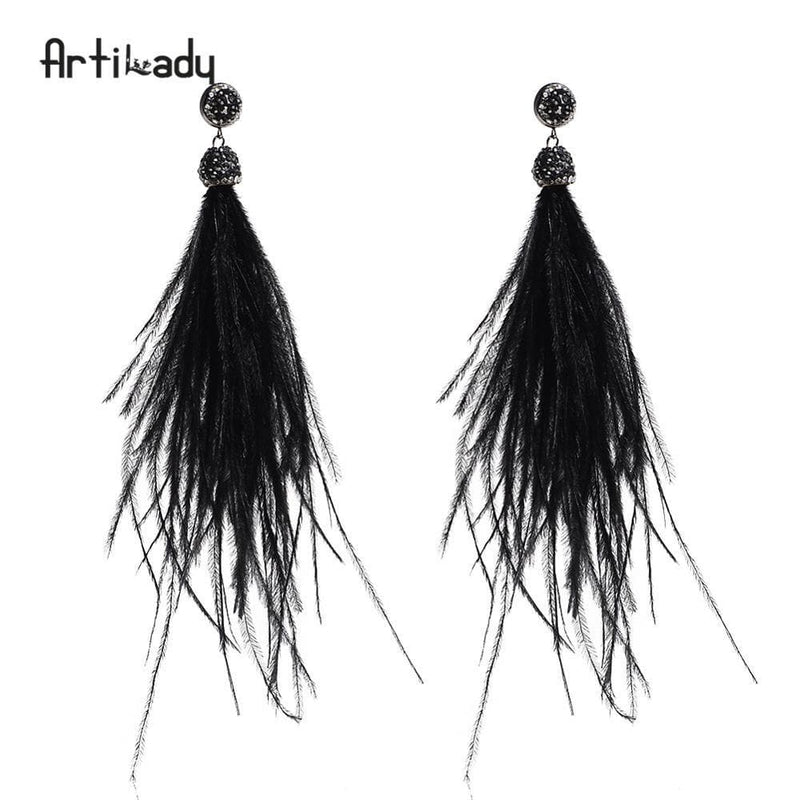 Artilady bohemian dangle earrings indian ostrich feather tassel drop earring - Premium Earring from eprolo - Just $16.99! Shop now at Handbags Specialist Headquarter