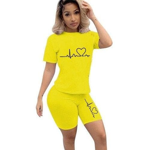 Casual Tracksuit Women Two Piece Set Summer T-Shirts And Shorts sets Solid Color Print Short Sleeve Top Tees Female Suits S-4XL - Premium Women Suit from eprolo - Just $27.99! Shop now at Handbags Specialist Headquarter
