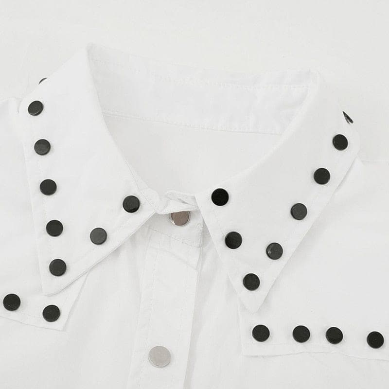 Women White Button Decoration Blouse New Lapel Long Sleeve Loose Fit Shirt - Premium Women's T Shirt from eprolo - Just $38.56! Shop now at Handbags Specialist Headquarter