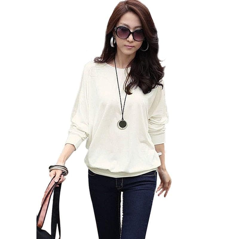 Nice-forever Brief Solid Color Casual Round Neck T-shirts Women Long Sleeve Stylish Mesh Patchwork Loose Tees Top - Premium Women's T Shirt from eprolo - Just $22.34! Shop now at Handbags Specialist Headquarter