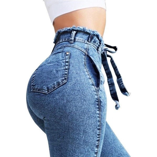 High Waist Jeans Women Streetwear Bandage Denim Plus Size Jeans Femme Pencil Pants Skinny Jeans Woman - Premium Women jeans from eprolo - Just $33.58! Shop now at Handbags Specialist Headquarter