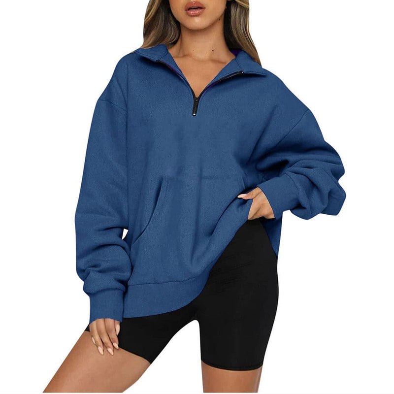 Women's New Pocket Top Half Zipper Pullover Long Sleeve Sweatshirt Sweater