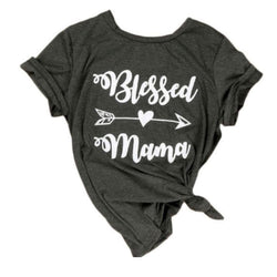 Blessed Mama Letter Printing Women T-Shirt O-Neck Short Sleeve Top Tees - Premium Women's T Shirt from eprolo - Just $16.98! Shop now at Handbags Specialist Headquarter