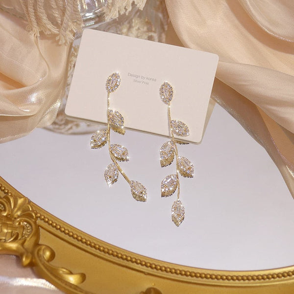 Gold Plated Leaves Earring Delicate Micro Inlaid Cubic Zircon CZ Stud Earrings Wedding Jewelry Pendant - Premium earring from eprolo - Just $23.99! Shop now at Handbags Specialist Headquarter